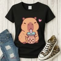Cute Capybara Kawaii Anime Drinking Bubble Tea Lover Women's T-Shirt thumb 3
