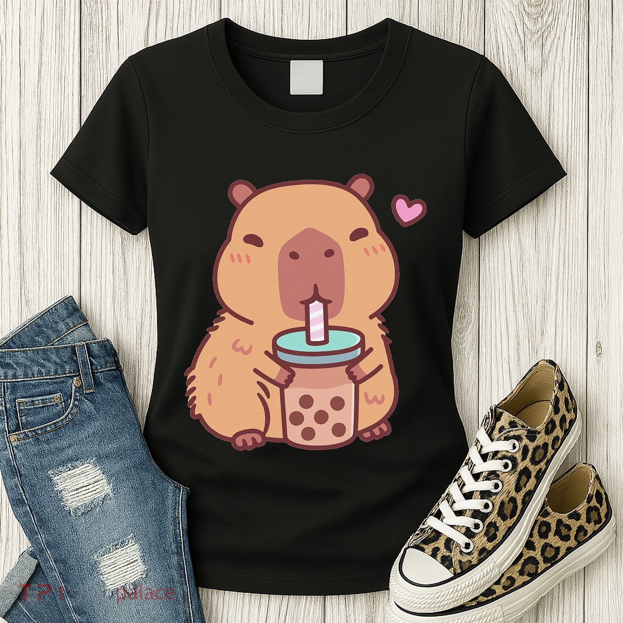 Cute Capybara Kawaii Anime Drinking Bubble Tea Lover Women's T-Shirt