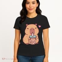 Cute Capybara Kawaii Anime Drinking Bubble Tea Lover Women's T-Shirt thumb 4