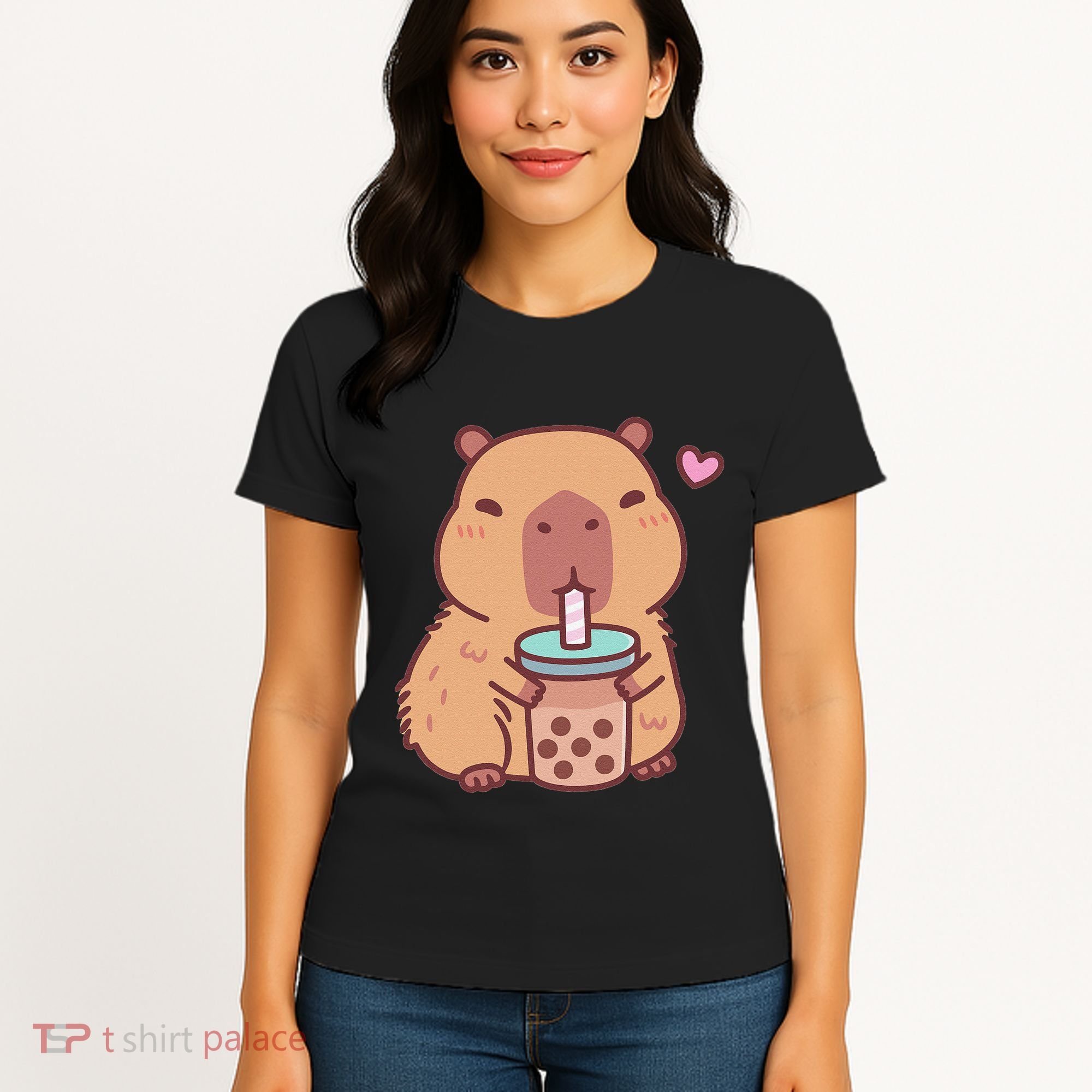 Cute Capybara Kawaii Anime Drinking Bubble Tea Lover Women's T-Shirt