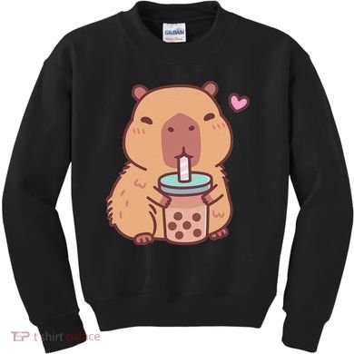 Cute Capybara Kawaii Anime Drinking Bubble Tea Lover Kids Sweatshirt