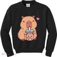 Cute Capybara Kawaii Anime Drinking Bubble Tea Lover Kids Sweatshirt thumb 0