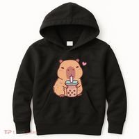 Cute Capybara Kawaii Anime Drinking Bubble Tea Lover Kids Hoodie thumb 0
