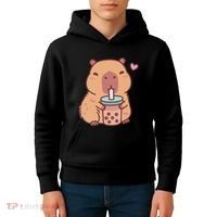 Cute Capybara Kawaii Anime Drinking Bubble Tea Lover Kids Hoodie thumb 4