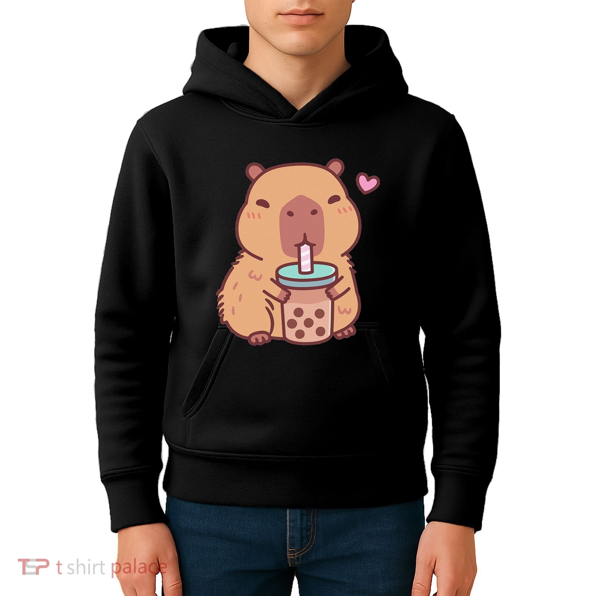 Cute Capybara Kawaii Anime Drinking Bubble Tea Lover Kids Hoodie