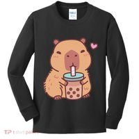 Cute Capybara Kawaii Anime Drinking Bubble Tea Lover Kids Long Sleeve Shirt thumb 0