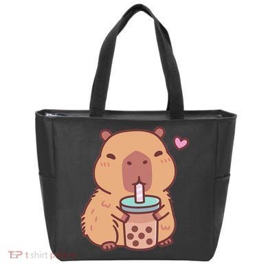 Cute Capybara Kawaii Anime Drinking Bubble Tea Lover Tote Bag