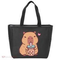 Cute Capybara Kawaii Anime Drinking Bubble Tea Lover Tote Bag thumb 0