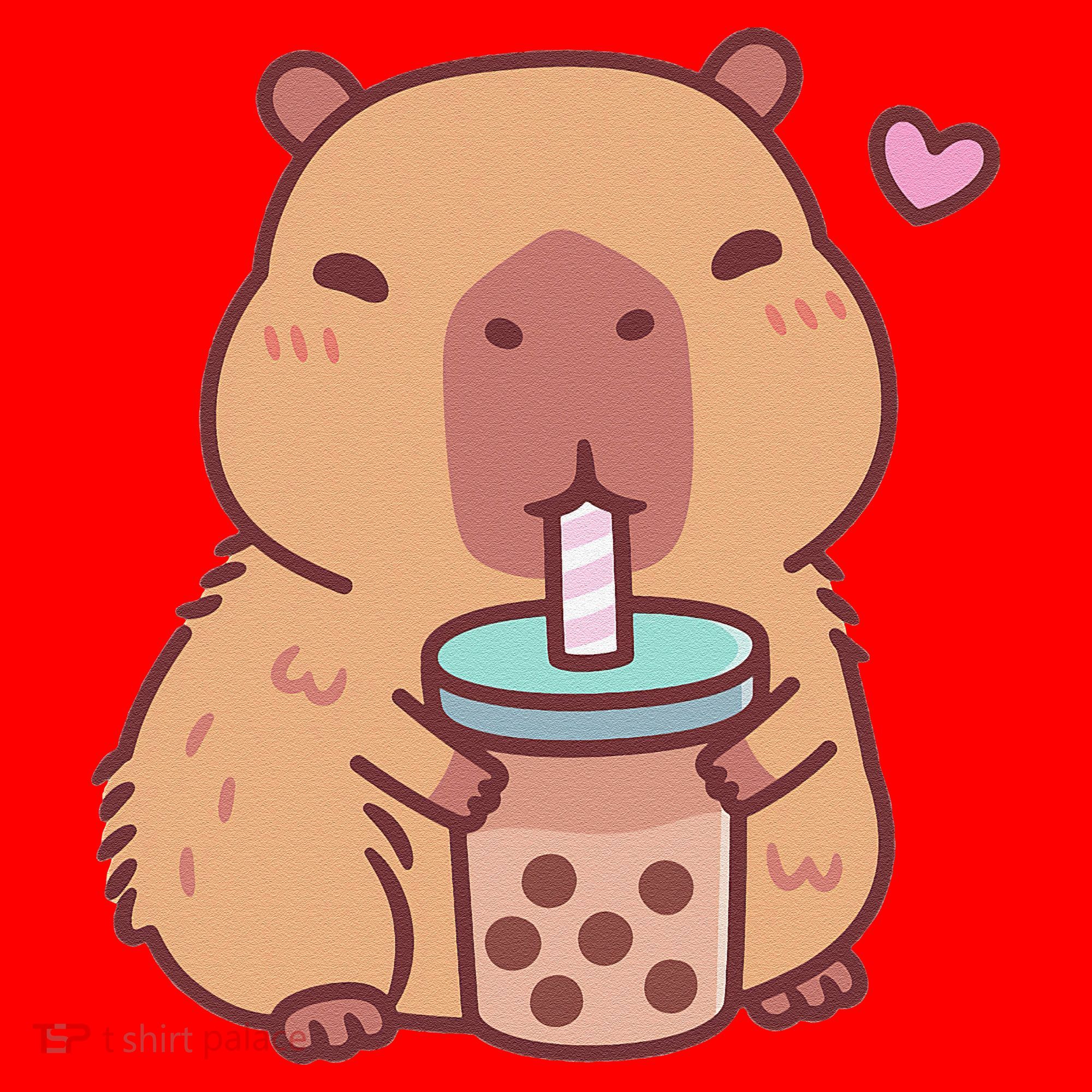 Cute Capybara Kawaii Anime Drinking Bubble Tea Lover Santa Hat