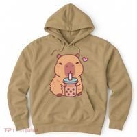 Cute Capybara Kawaii Anime Drinking Bubble Tea Lover Hoodie thumb 0