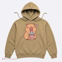 Cute Capybara Kawaii Anime Drinking Bubble Tea Lover Hoodie thumb 0