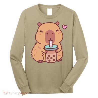 Cute Capybara Kawaii Anime Drinking Bubble Tea Lover Long Sleeve Shirt
