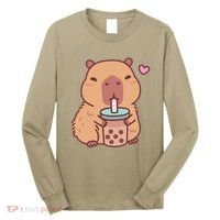 Cute Capybara Kawaii Anime Drinking Bubble Tea Lover Long Sleeve Shirt thumb 0