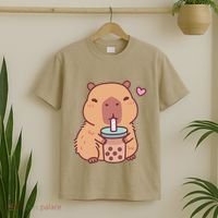 Cute Capybara Kawaii Anime Drinking Bubble Tea Lover T-Shirt thumb 2