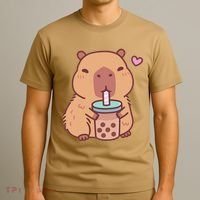 Cute Capybara Kawaii Anime Drinking Bubble Tea Lover T-Shirt thumb 3