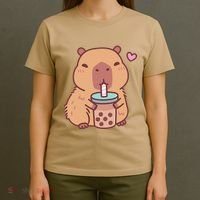 Cute Capybara Kawaii Anime Drinking Bubble Tea Lover T-Shirt thumb 4
