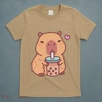 Cute Capybara Kawaii Anime Drinking Bubble Tea Lover T-Shirt thumb 5