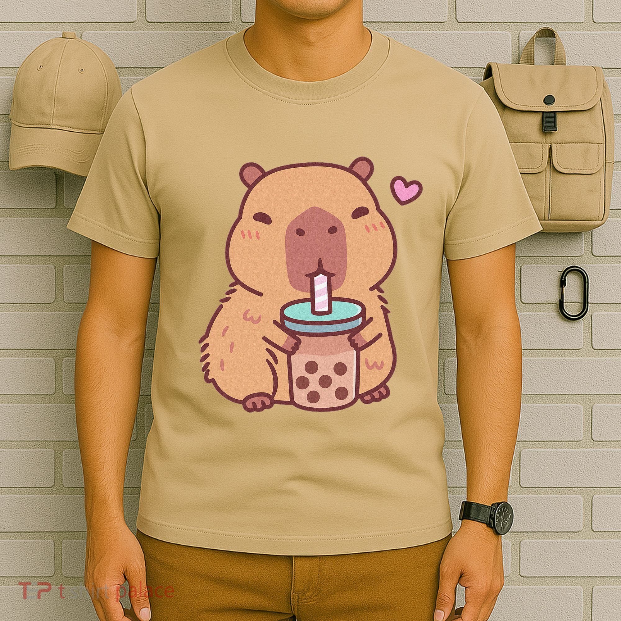 Cute Capybara Kawaii Anime Drinking Bubble Tea Lover T-Shirt