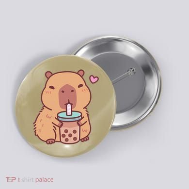 Cute Capybara Kawaii Anime Drinking Bubble Tea Lover Button