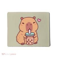 Cute Capybara Kawaii Anime Drinking Bubble Tea Lover Mousepad thumb 0
