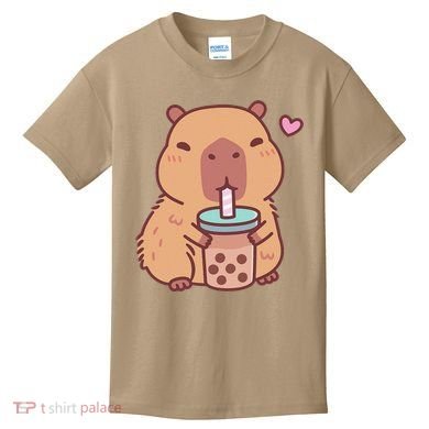 Cute Capybara Kawaii Anime Drinking Bubble Tea Lover Kids T-Shirt
