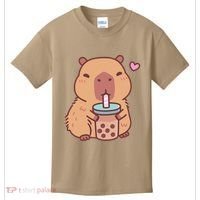 Cute Capybara Kawaii Anime Drinking Bubble Tea Lover Kids T-Shirt thumb 0