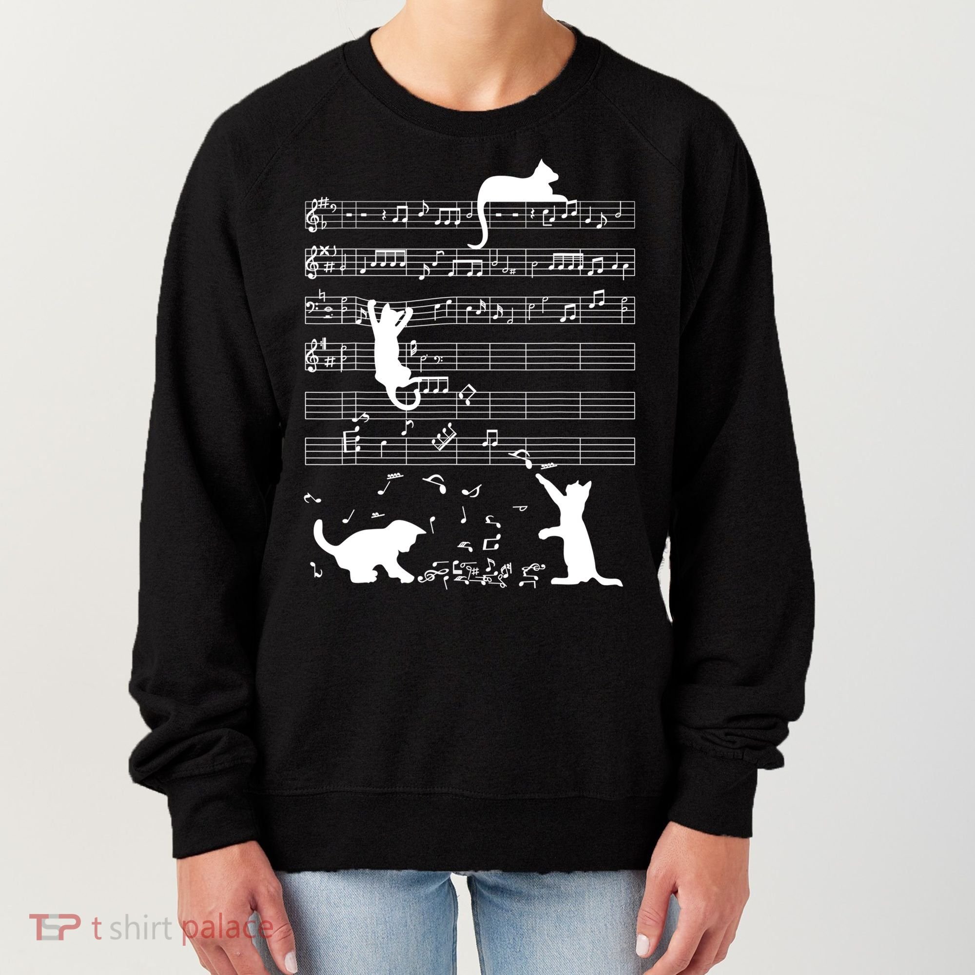 Cute Cat Kitty Playing Music Gift Clef Piano Musician Art Gift Women's Sweatshirt