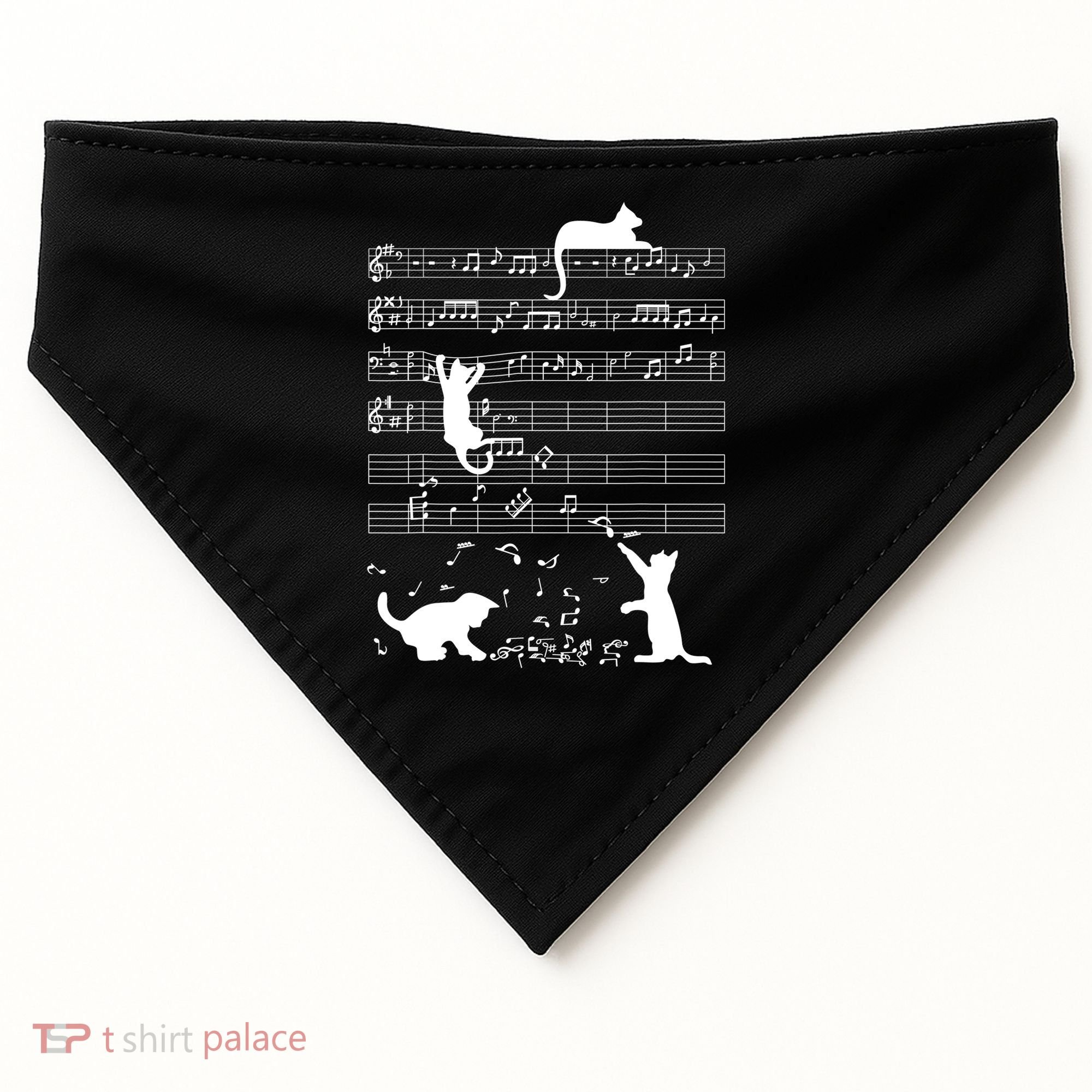 Cute Cat Kitty Playing Music Gift Clef Piano Musician Art Gift USA-Made Doggie Bandana