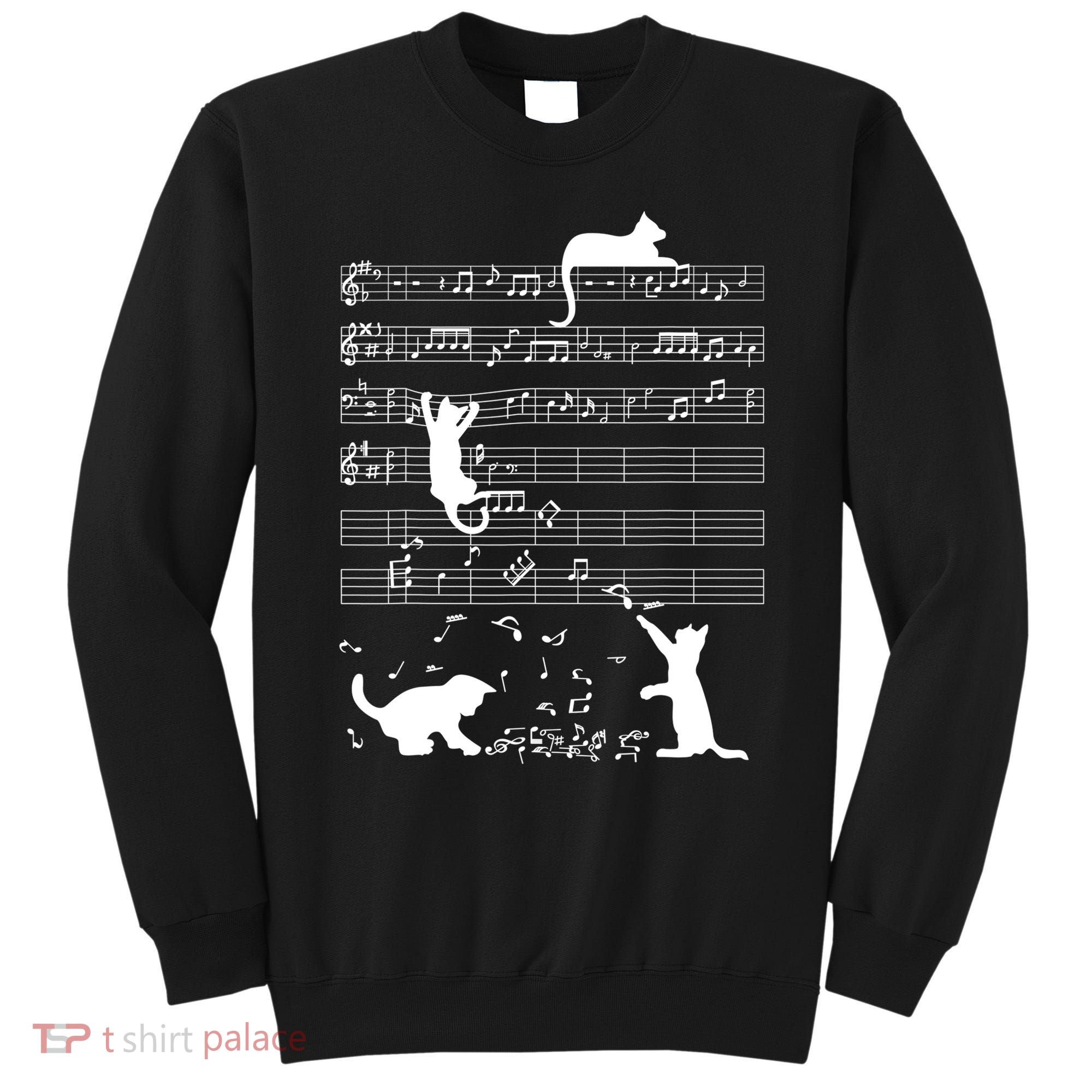 Cute Cat Kitty Playing Music Gift Clef Piano Musician Art Gift Sweatshirt