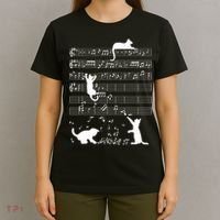Cute Cat Kitty Playing Music Gift Clef Piano Musician Art Gift T-Shirt thumb 4