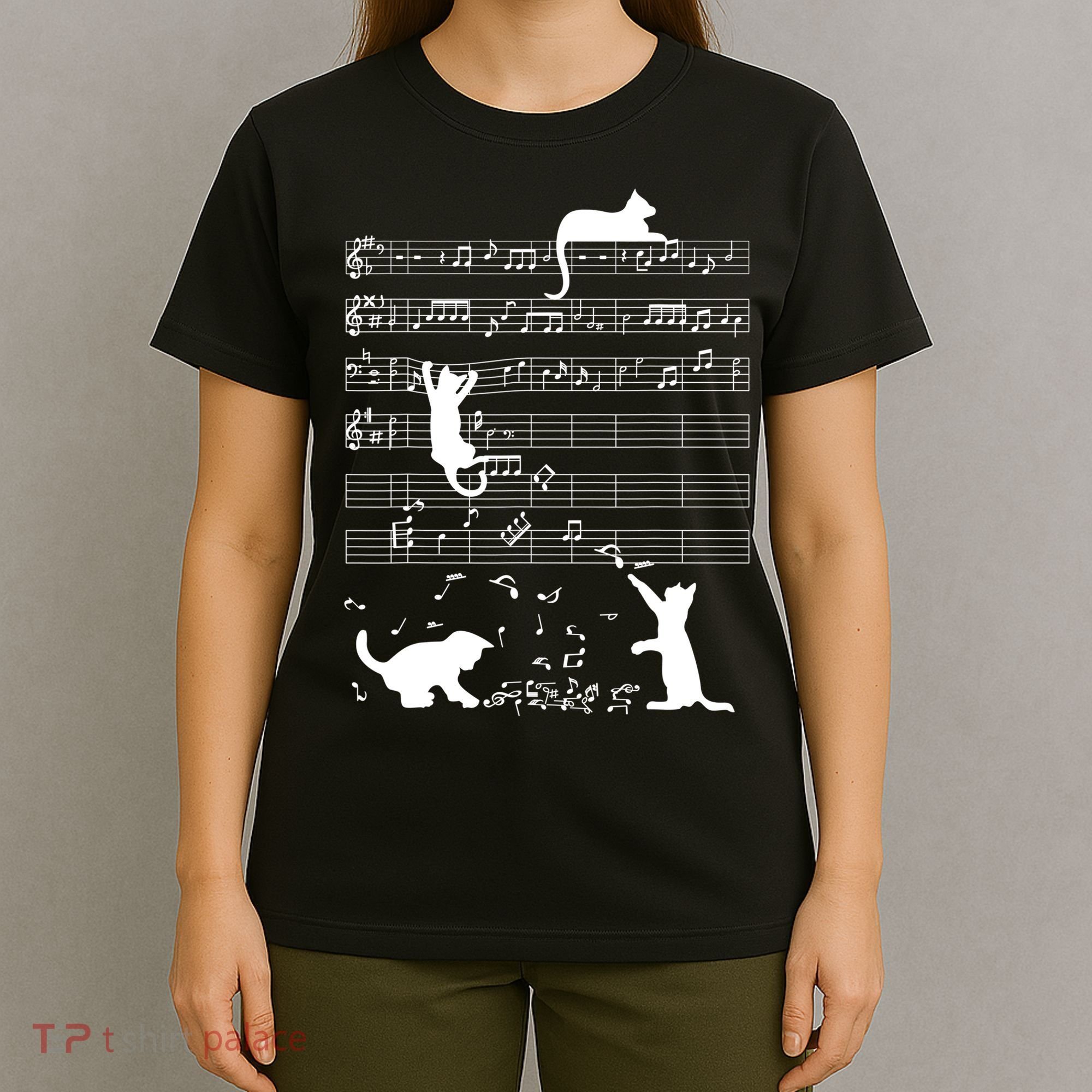 Cute Cat Kitty Playing Music Gift Clef Piano Musician Art Gift T-Shirt