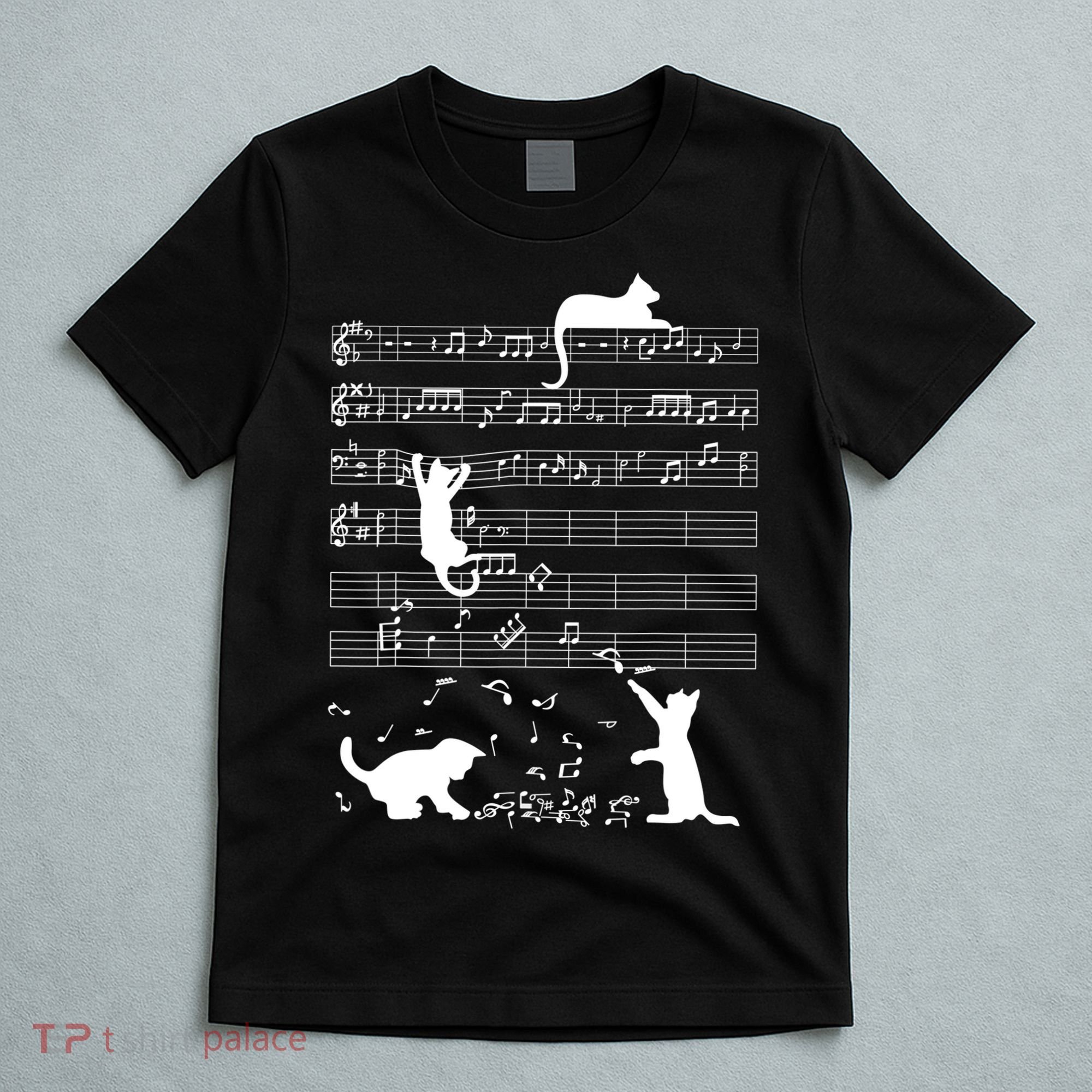 Cute Cat Kitty Playing Music Gift Clef Piano Musician Art Gift T-Shirt