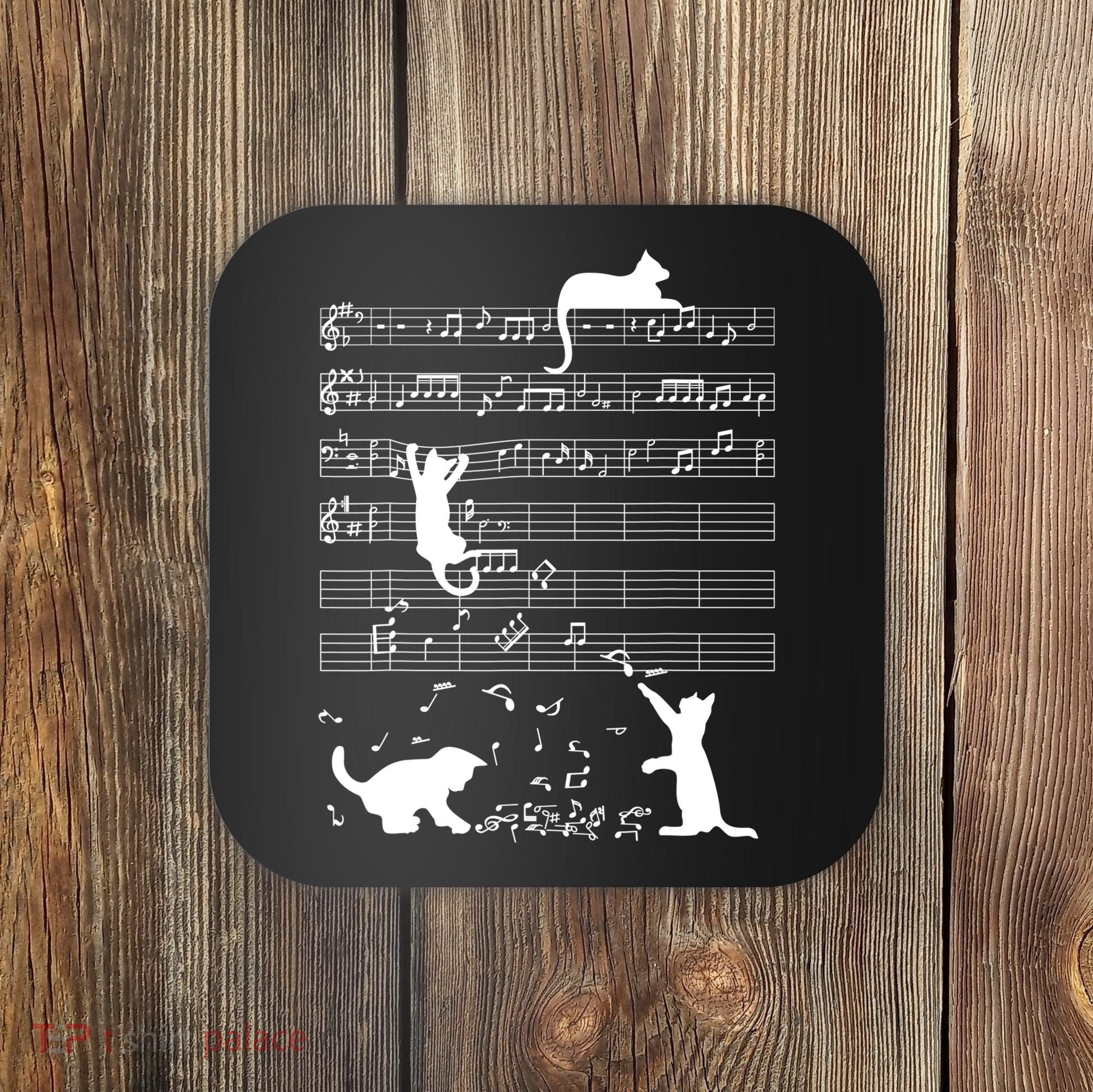 Cute Cat Kitty Playing Music Gift Clef Piano Musician Art Gift Coaster