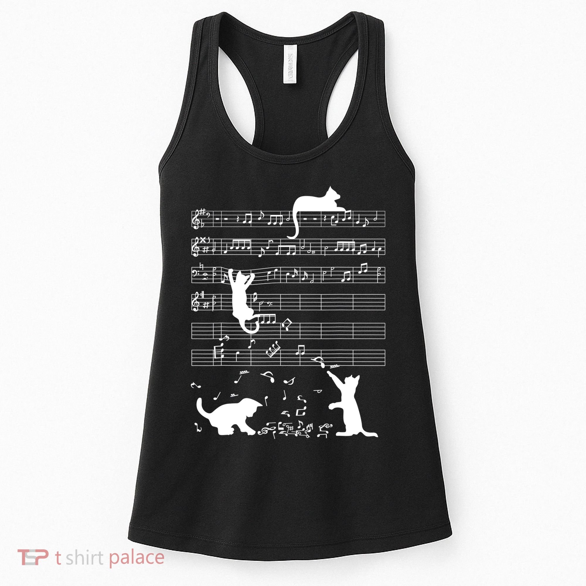 Cute Cat Kitty Playing Music Gift Clef Piano Musician Art Gift Women's Tank Top