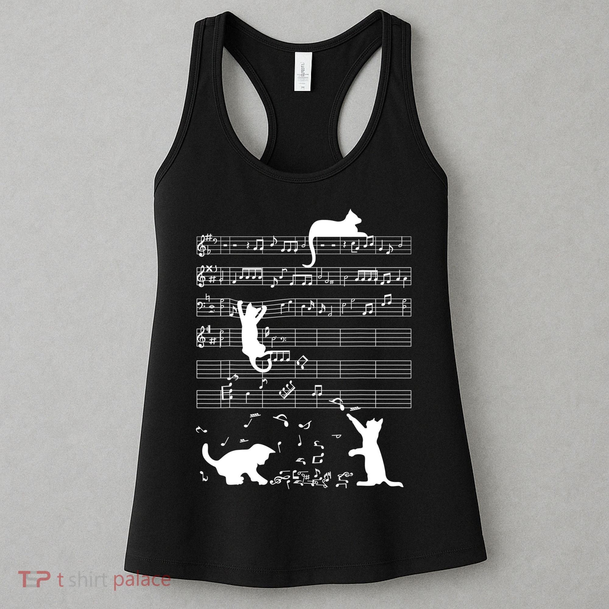 Cute Cat Kitty Playing Music Gift Clef Piano Musician Art Gift Women's Tank Top