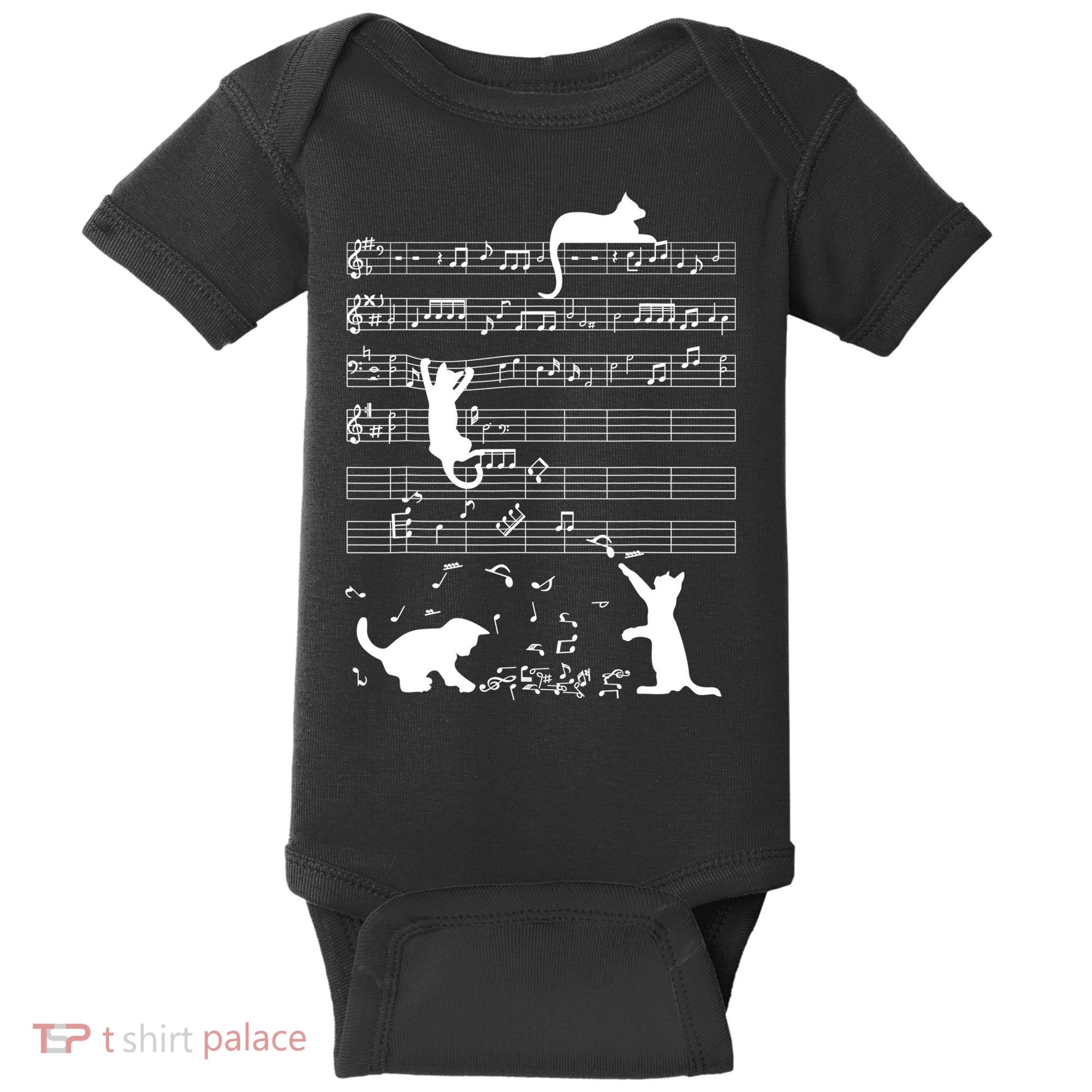 Cute Cat Kitty Playing Music Gift Clef Piano Musician Art Gift Baby Bodysuit