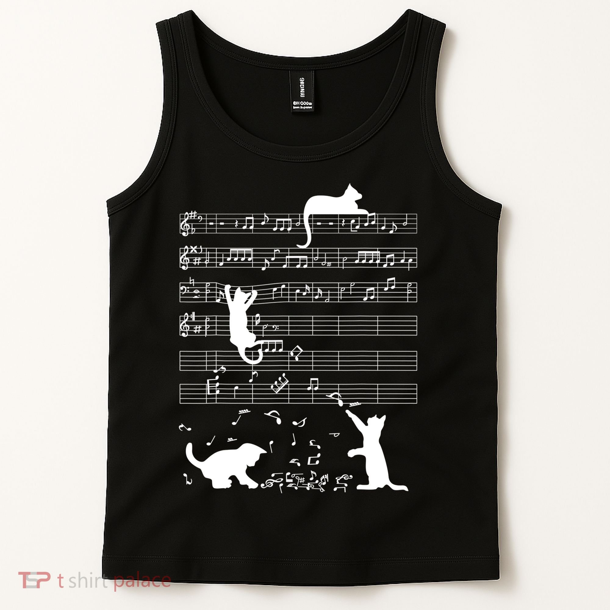 Cute Cat Kitty Playing Music Gift Clef Piano Musician Art Gift Tank Top
