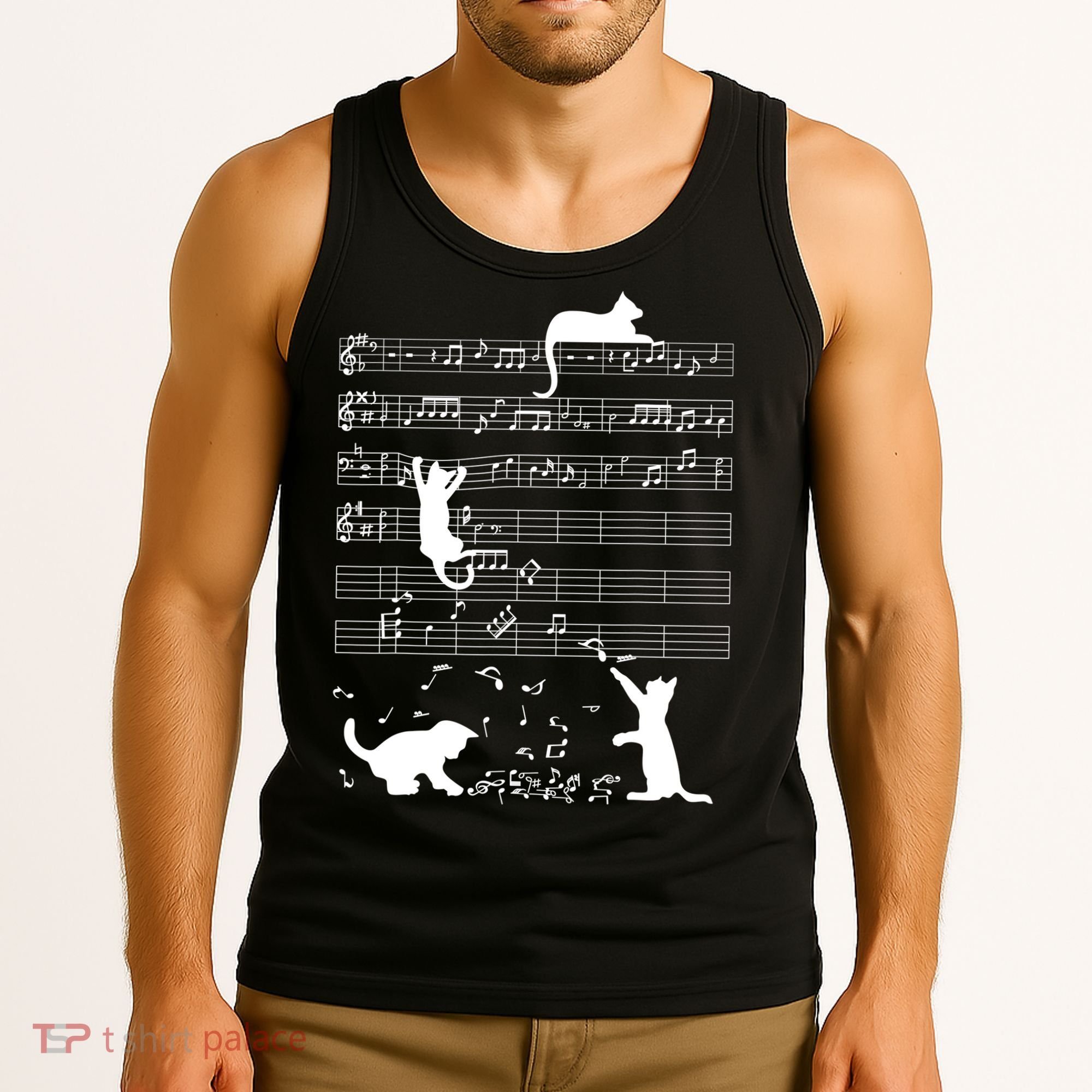 Cute Cat Kitty Playing Music Gift Clef Piano Musician Art Gift Tank Top
