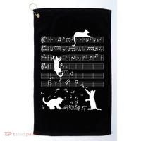 Cute Cat Kitty Playing Music Gift Clef Piano Musician Art Gift Golf Towel thumb 0