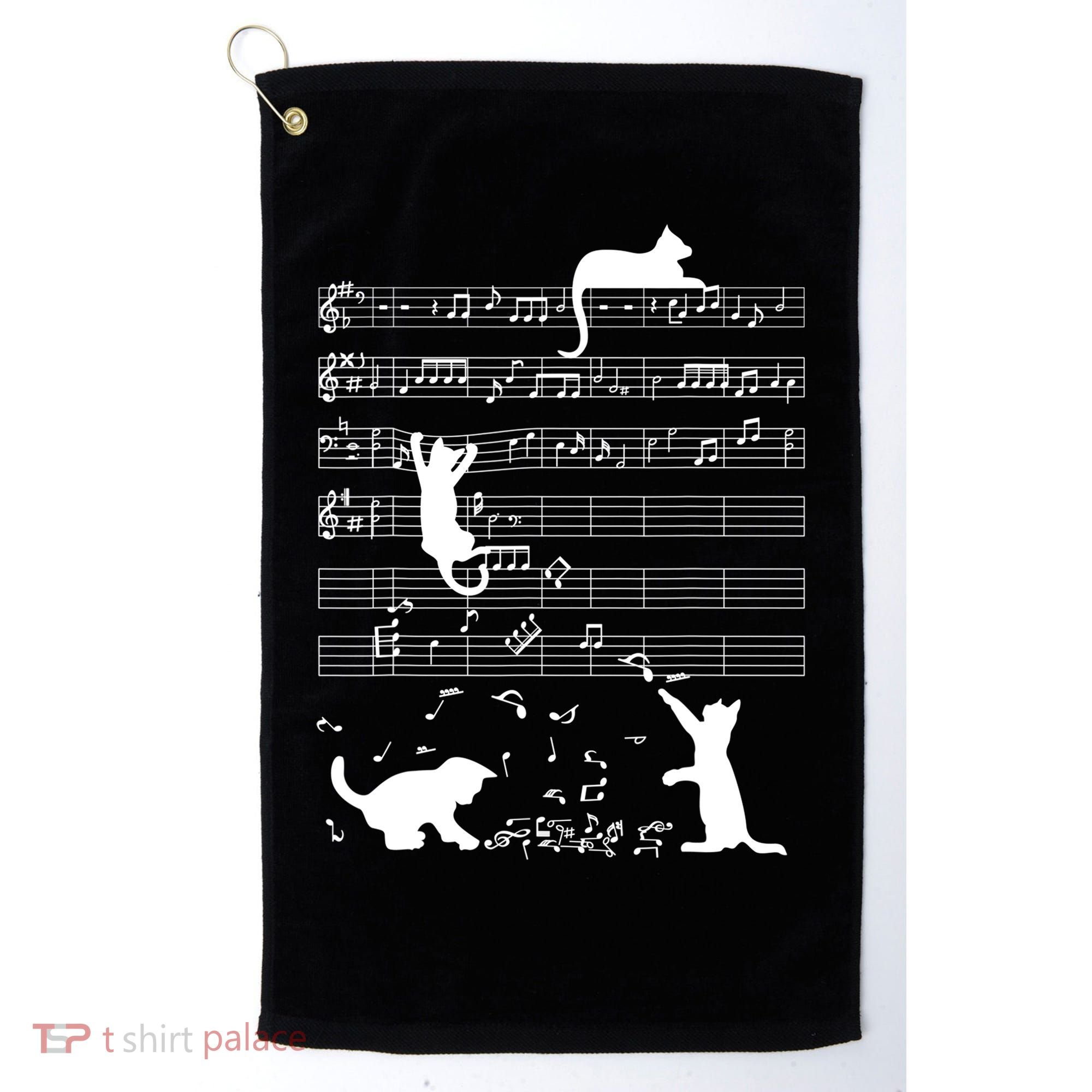 Cute Cat Kitty Playing Music Gift Clef Piano Musician Art Gift Golf Towel