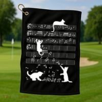 Cute Cat Kitty Playing Music Gift Clef Piano Musician Art Gift Golf Towel thumb 1