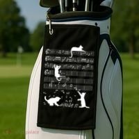 Cute Cat Kitty Playing Music Gift Clef Piano Musician Art Gift Golf Towel thumb 2