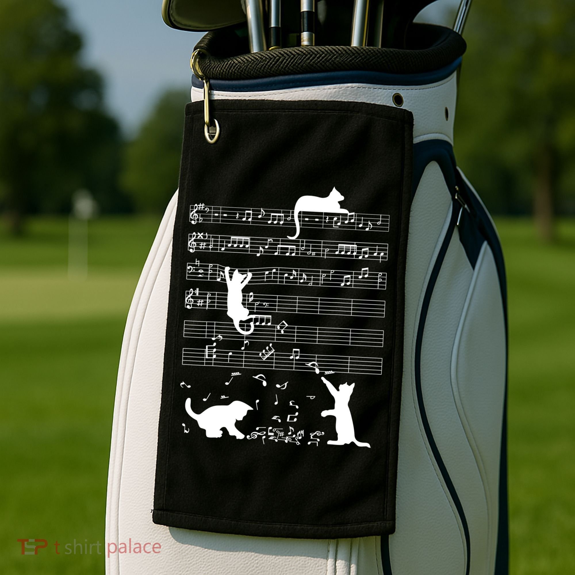Cute Cat Kitty Playing Music Gift Clef Piano Musician Art Gift Golf Towel