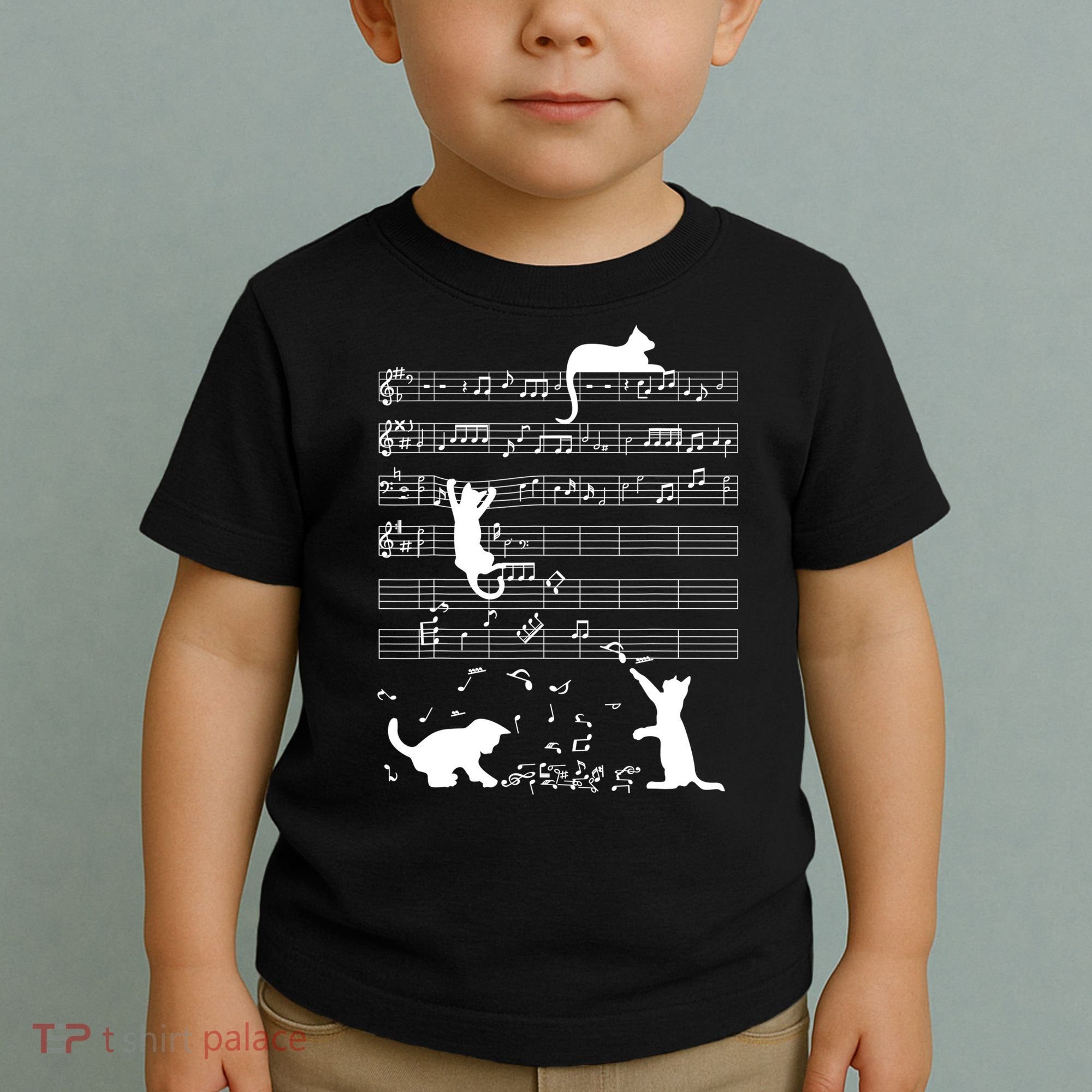Cute Cat Kitty Playing Music Gift Clef Piano Musician Art Gift Toddler T-Shirt