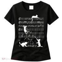 Cute Cat Kitty Playing Music Gift Clef Piano Musician Art Gift Women's T-Shirt thumb 0