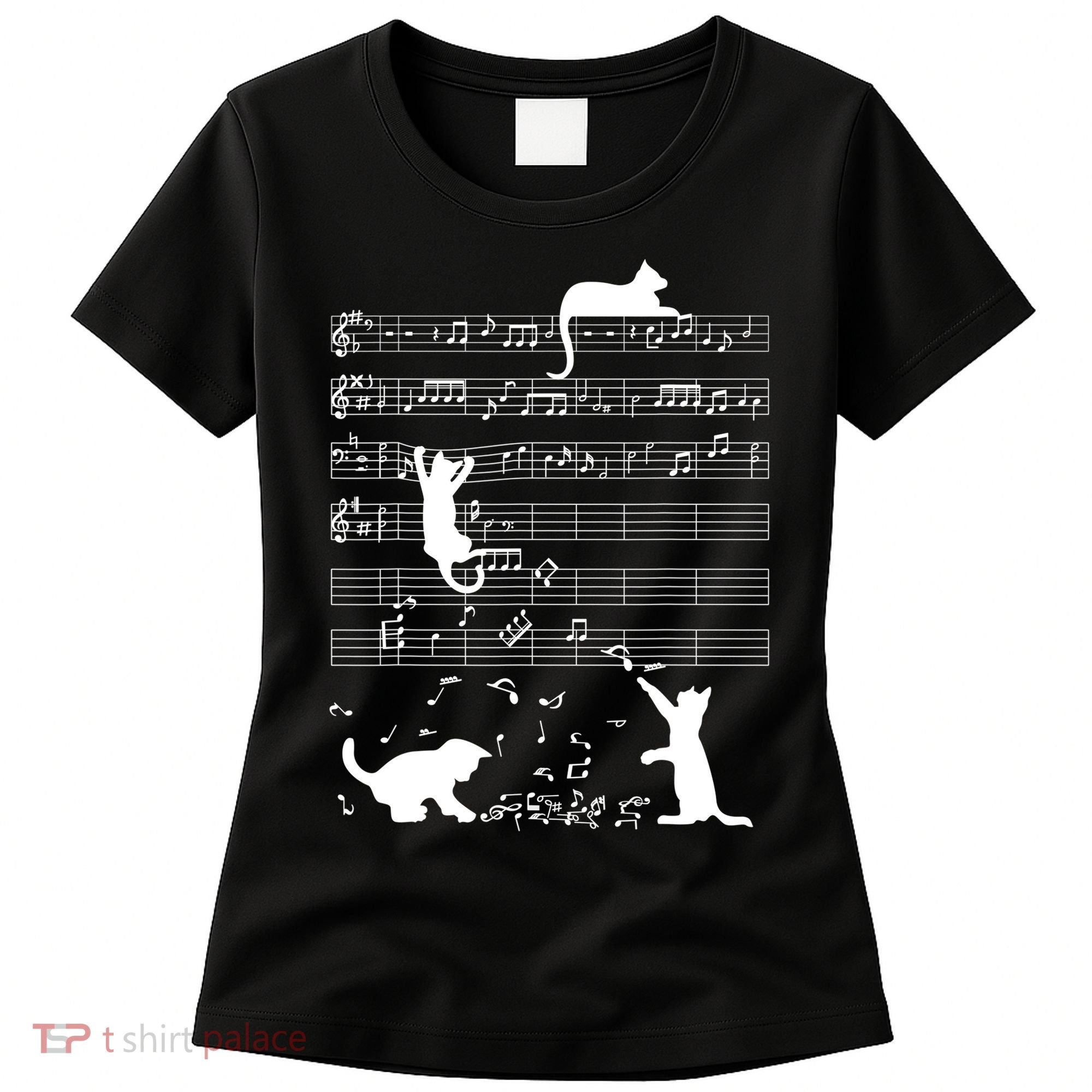 Cute Cat Kitty Playing Music Gift Clef Piano Musician Art Gift Women's T-Shirt