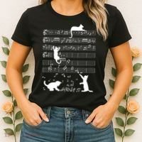 Cute Cat Kitty Playing Music Gift Clef Piano Musician Art Gift Women's T-Shirt thumb 2