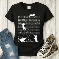 Cute Cat Kitty Playing Music Gift Clef Piano Musician Art Gift Women's T-Shirt thumb 3