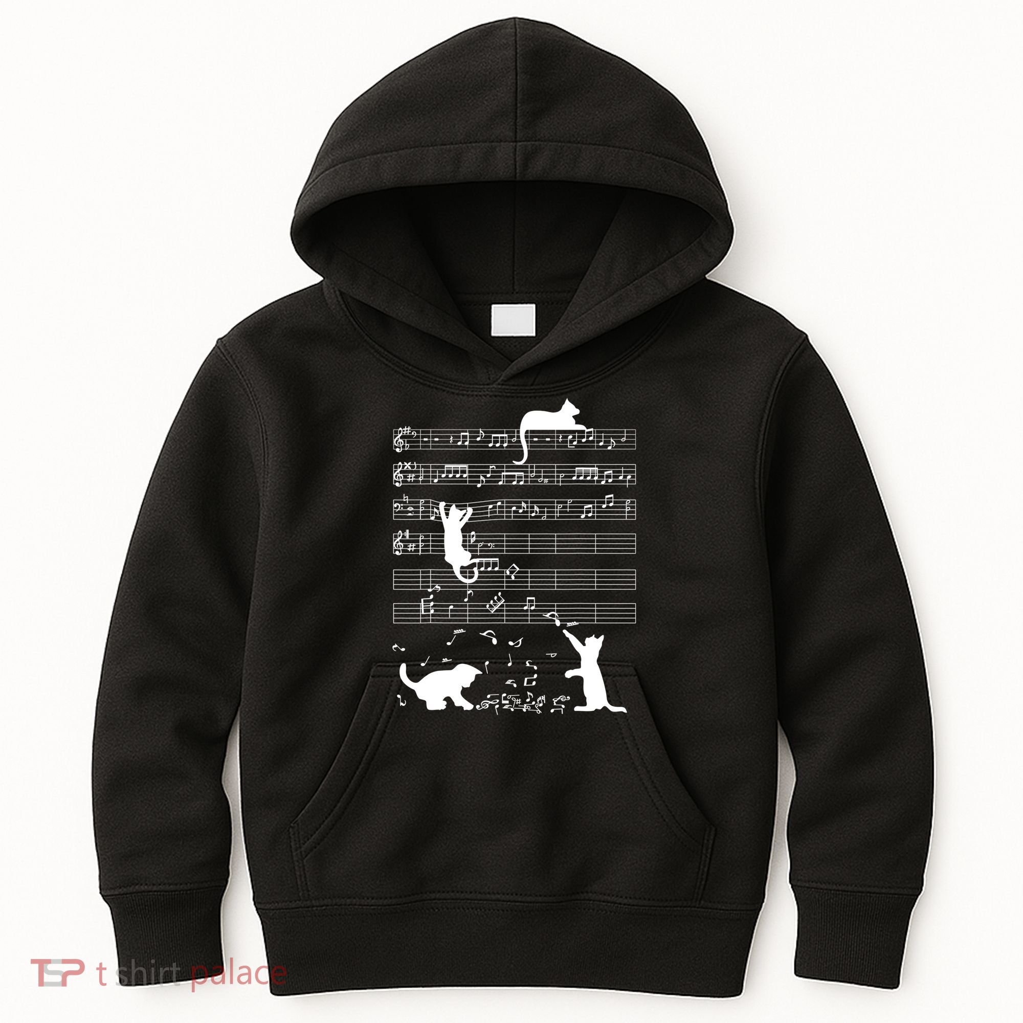 Cute Cat Kitty Playing Music Gift Clef Piano Musician Art Gift Kids Hoodie