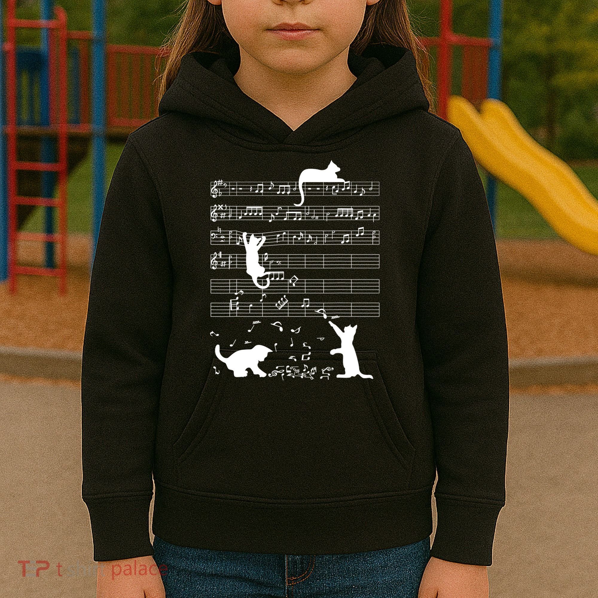 Cute Cat Kitty Playing Music Gift Clef Piano Musician Art Gift Kids Hoodie